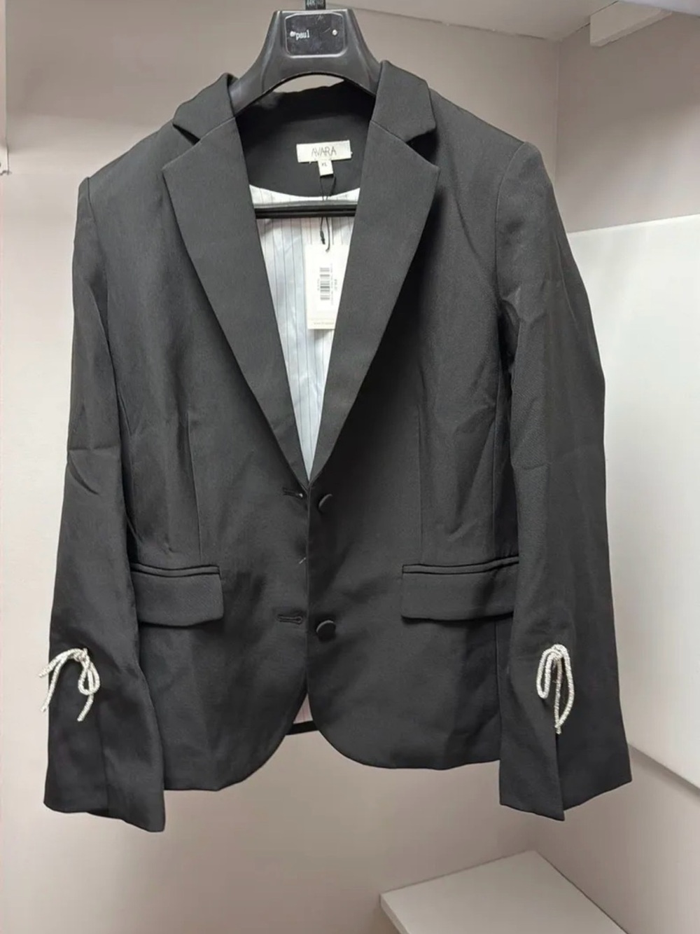 Black Women's Blazer with Sleeve Tie Detail